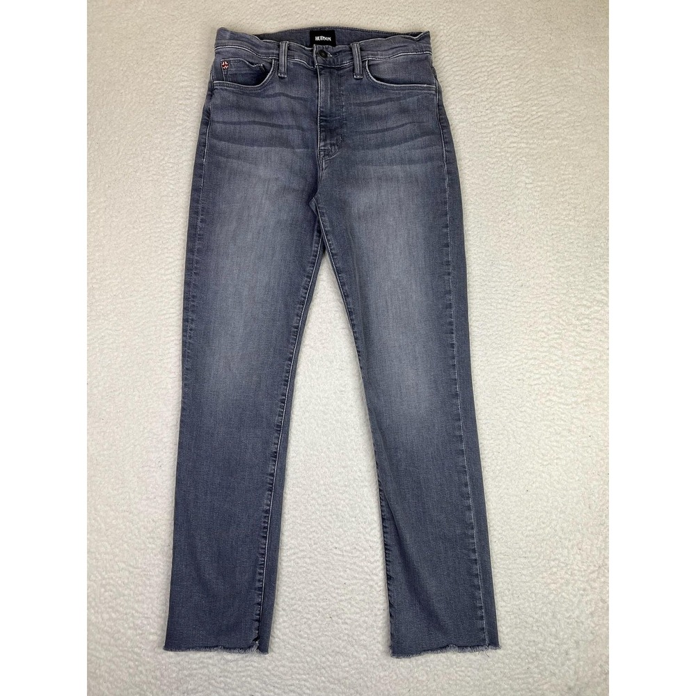Hudson Blair Ped Straight Jeans Womens 27 Gray Wash Mid Rise Stretch Raw Hem